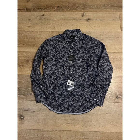 Kenneth Cole Mens Gray Camo Long Sleeve Button Up Dress Shirt Size Large NWT - Picture 1 of 3